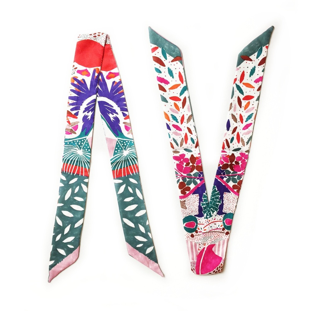 2 Twilly Scarves - Handbag Purse Twilly Scarf Pair